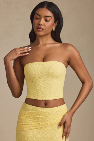 Ruched Strapless Lace Top in Pastel Yellow