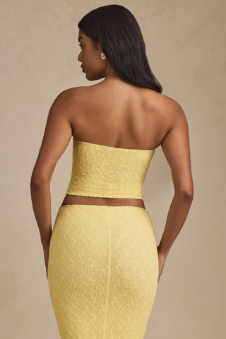 Ruched Strapless Lace Top in Pastel Yellow