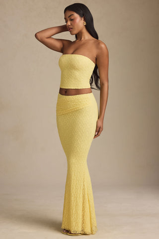Ruched Strapless Lace Top in Pastel Yellow