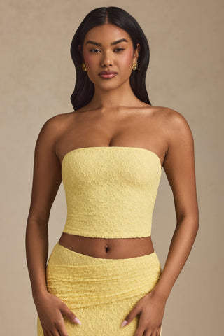 Ruched Strapless Lace Top in Pastel Yellow