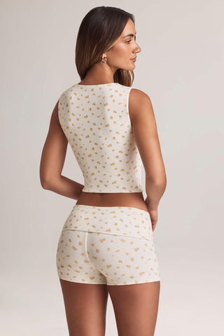 Modal Ribbed Button-Up Vest Top in Floral Print