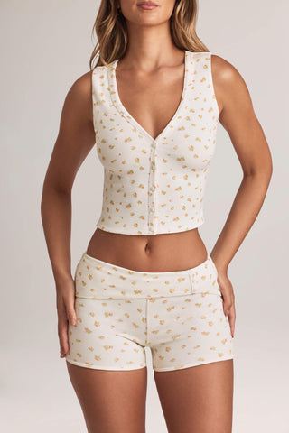 Modal Ribbed Button-Up Vest Top in Floral Print