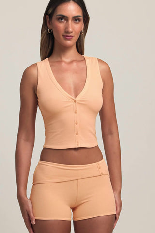 Modal Ribbed Button-Up Vest Top in Peach
