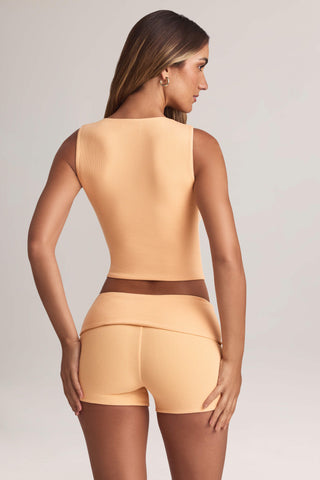 Modal Ribbed Button-Up Vest Top in Peach