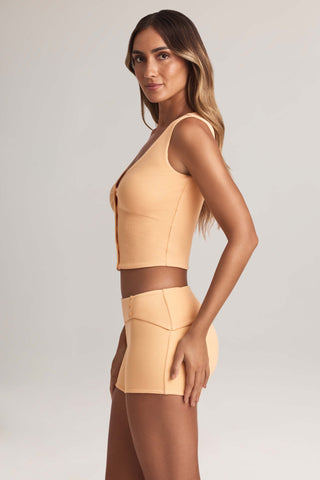 Modal Ribbed Button-Up Vest Top in Peach