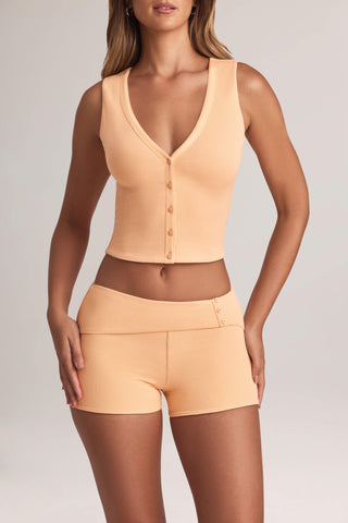 Modal Ribbed Button-Up Vest Top in Peach