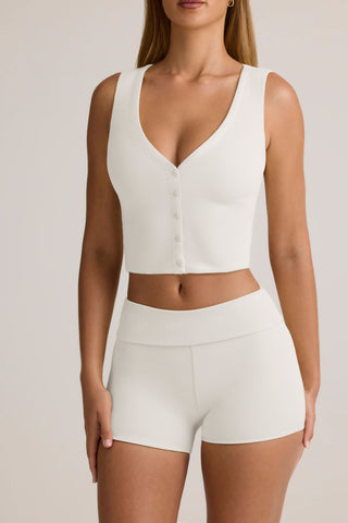 Modal Ribbed Button-Up Vest Top in White