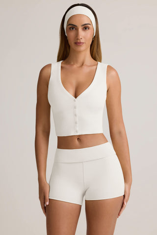Modal Ribbed Button-Up Vest Top in White