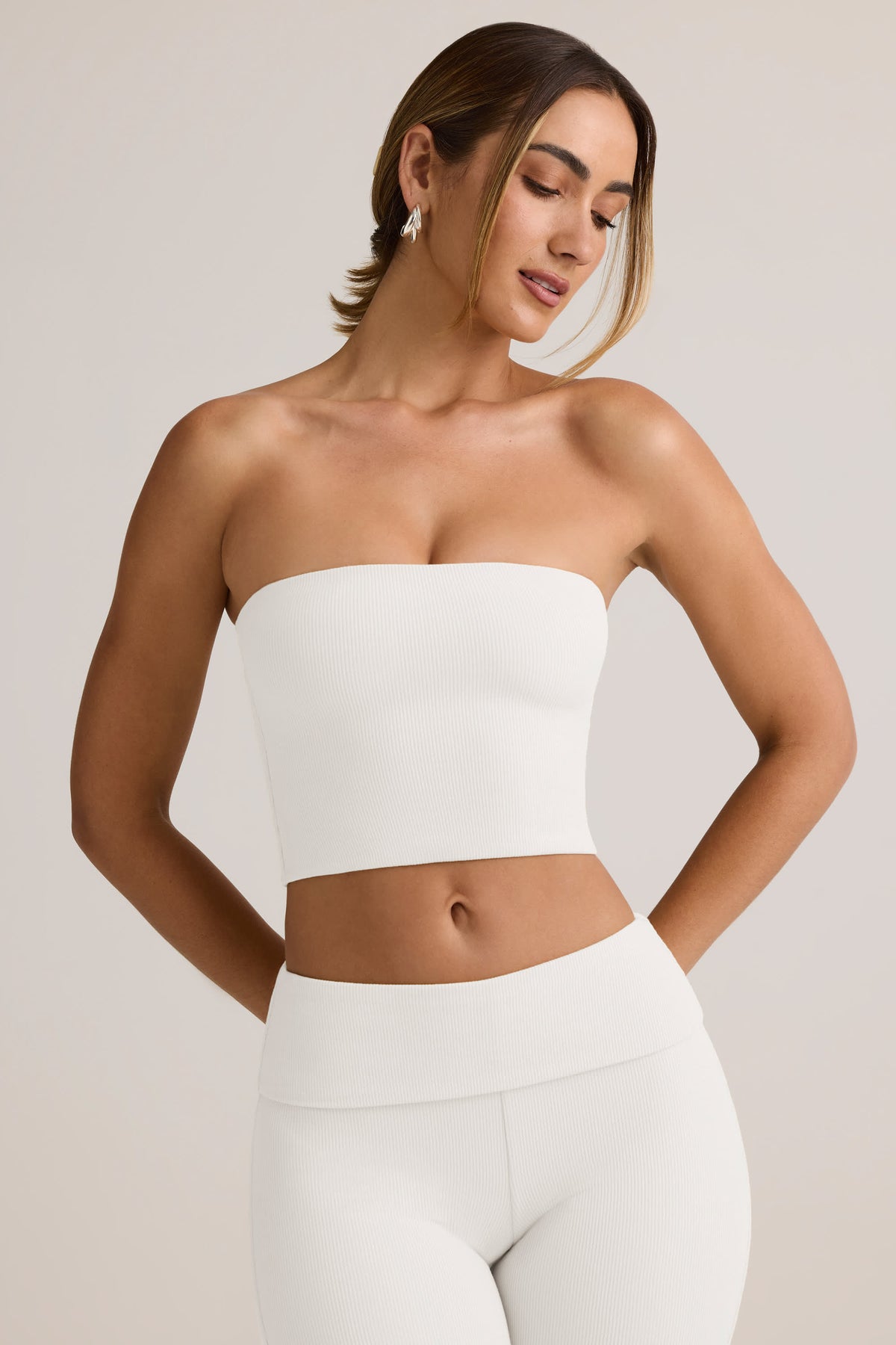 Modal Strapless Crop Top in White