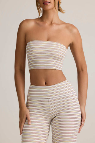 Modal Strapless Crop Top in Pink Yellow Stripe