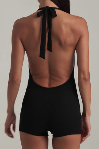 Modal Ribbed Backless Playsuit in Black