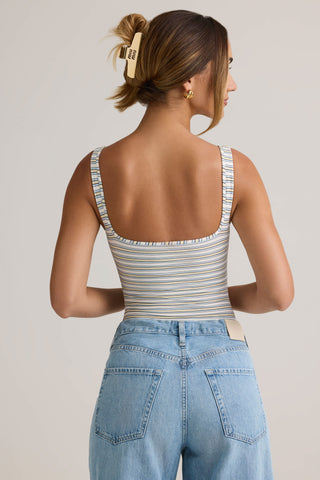 Modal Square-Neck Bodysuit in Blue Yellow Stripe