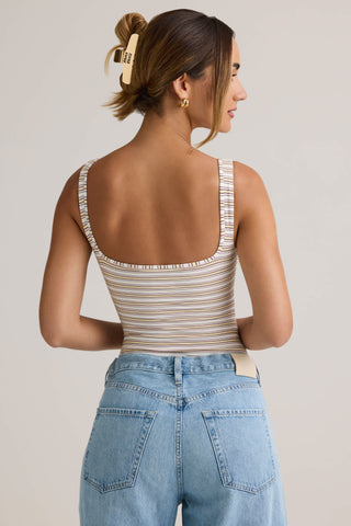 Modal Square-Neck Bodysuit in Pink Yellow Stripe