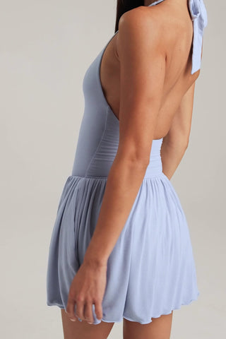 Modal Backless Halterneck Mini Dress in Light Blue