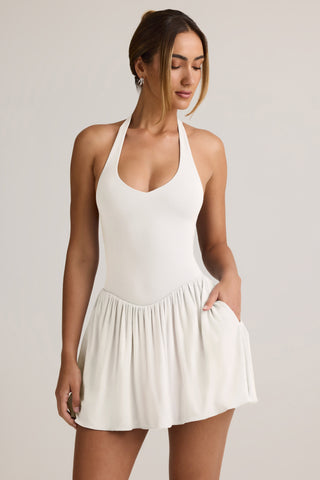 Modal Backless Halterneck Mini Dress in White