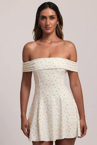 Modal Off-Shoulder A-Line Mini Dress in Floral Print
