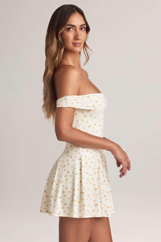 Modal Off-Shoulder A-Line Mini Dress in Floral Print