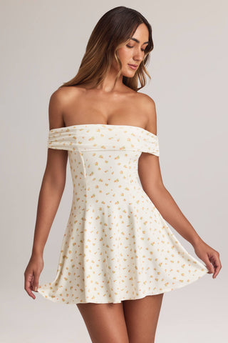 Modal Off-Shoulder A-Line Mini Dress in Floral Print