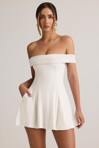 Modal Off-Shoulder A-Line Mini Dress in White