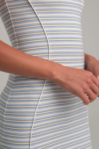 Modal Short-Sleeve Bodycon Mini Dress in Blue Yellow Stripe