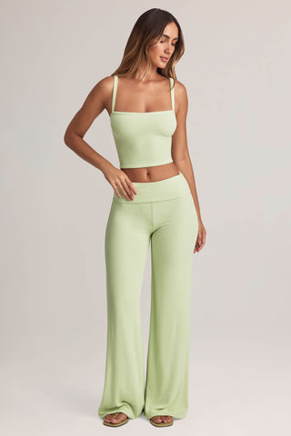Modal Foldover Wide-Leg Trousers in Sage Green