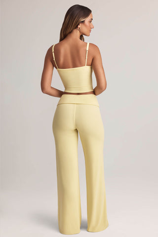 Modal Foldover Wide-Leg Trousers in Lemon Sherbet