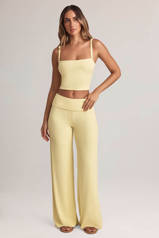 Modal Foldover Wide-Leg Trousers in Lemon Sherbet