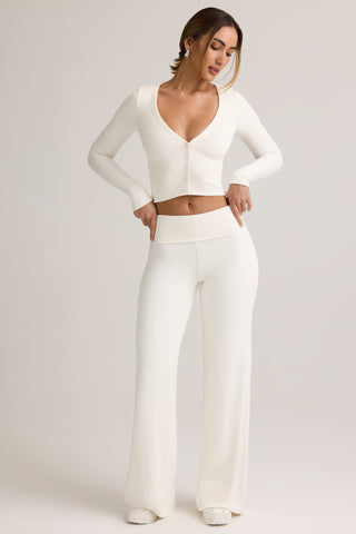 Modal Foldover Wide-Leg Trousers in White