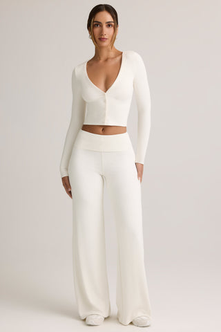 Modal Foldover Wide-Leg Trousers in White
