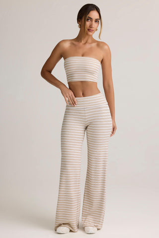 Modal Foldover Wide-Leg Trousers in Pink & Yellow Stripe