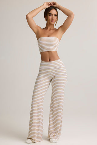 Modal Foldover Wide-Leg Trousers in Pink & Yellow Stripe