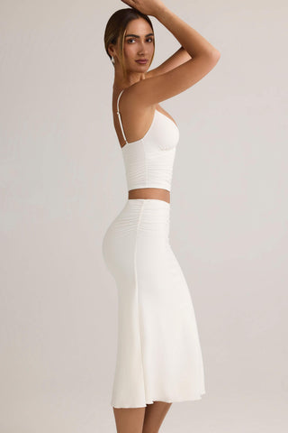 Modal Ruched Mid-Rise Midaxi Skirt in White