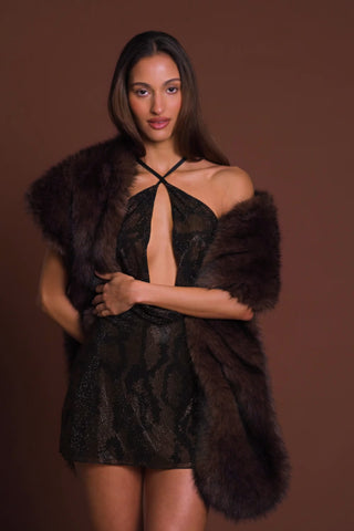 Faux-Fur Stole in Brown