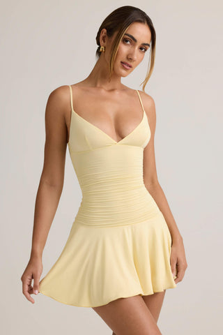 Modal Ruched A-Line Mini Dress in ButterCream Yellow