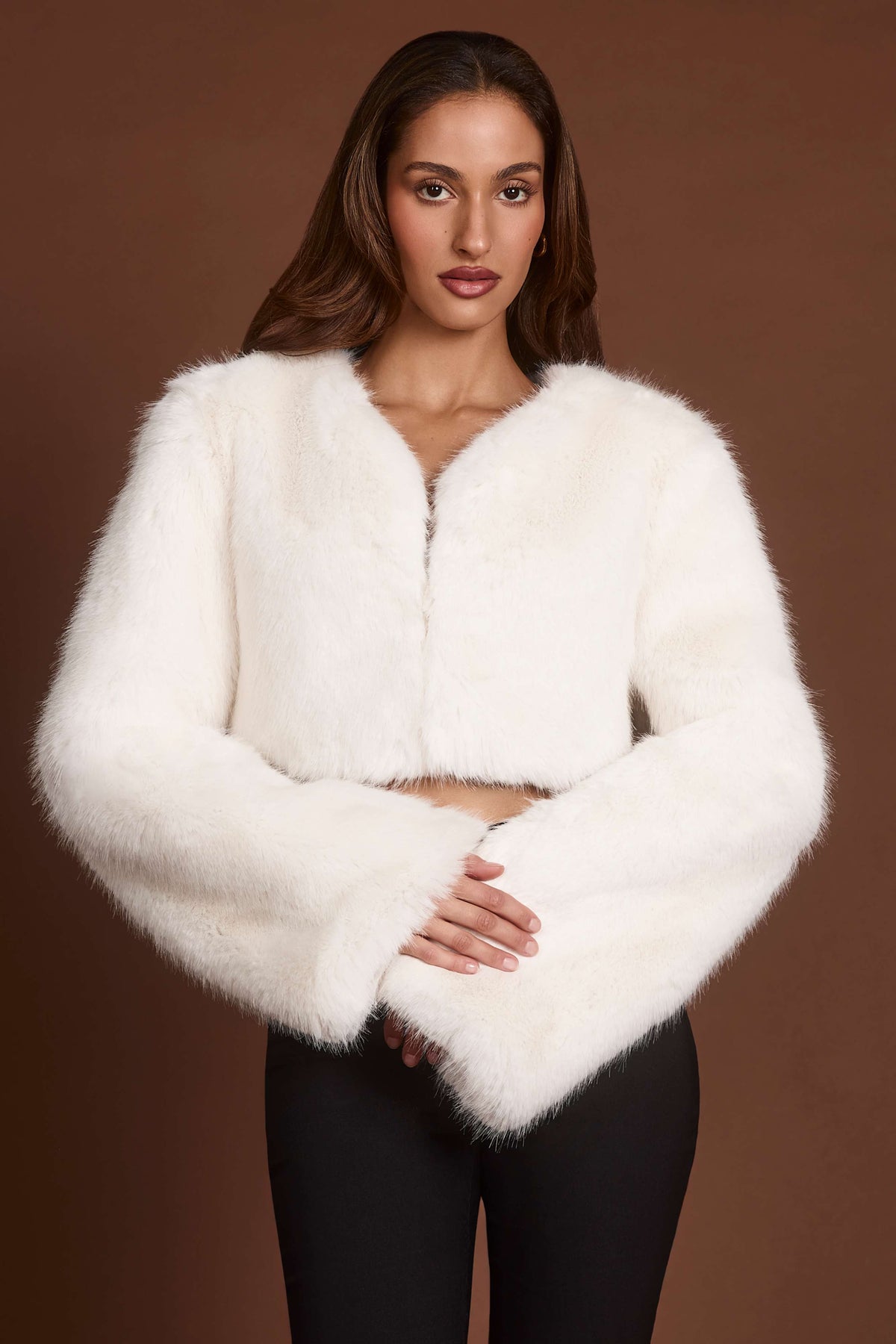 Faux Fur Cropped Bolero in White