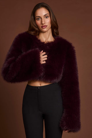 Faux Fur Cropped Bolero in Wine