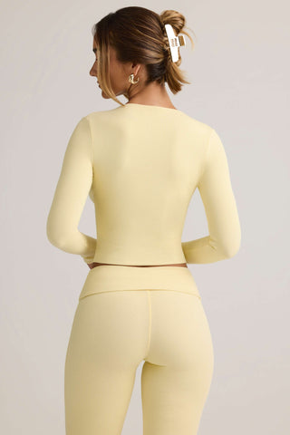 Modal Ribbed Cropped Cardigan in ButterCream Yellow