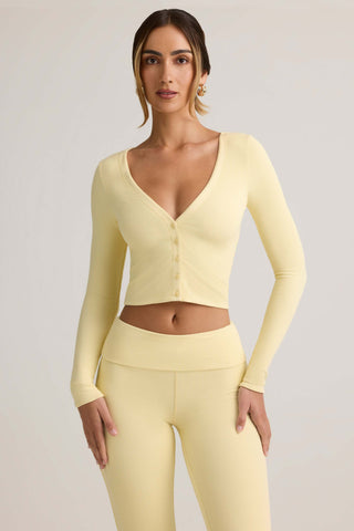 Modal Ribbed Cropped Cardigan in ButterCream Yellow