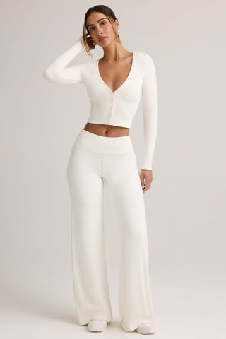 Modal Ribbed Cropped Cardigan in White
