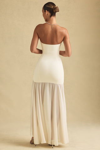 Asymmetric Strapless Fishtail Maxi Dress in Ivory