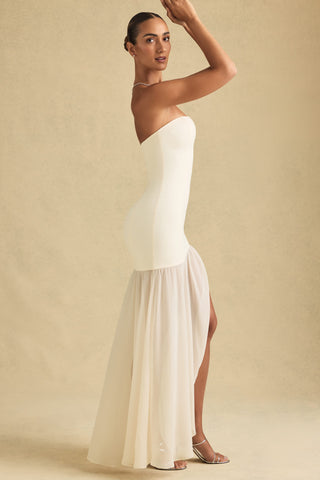 Asymmetric Strapless Fishtail Maxi Dress in Ivory