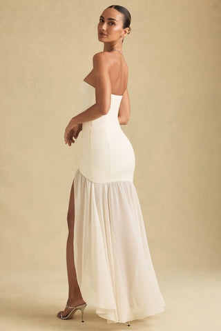 Asymmetric Strapless Fishtail Maxi Dress in Ivory