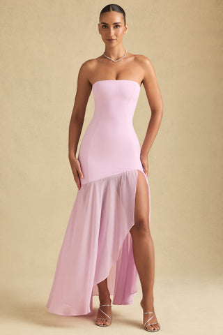 Asymmetric Strapless Fishtail Maxi Dress in Soft Pink