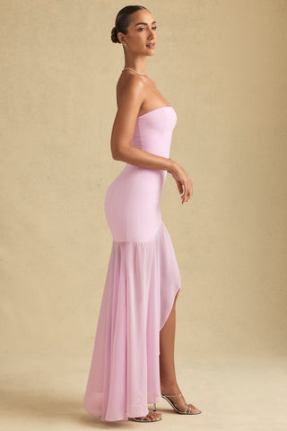 Asymmetric Strapless Fishtail Maxi Dress in Soft Pink