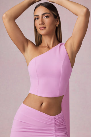 Scarf-Detail One-Shoulder Top in Pink Orchid