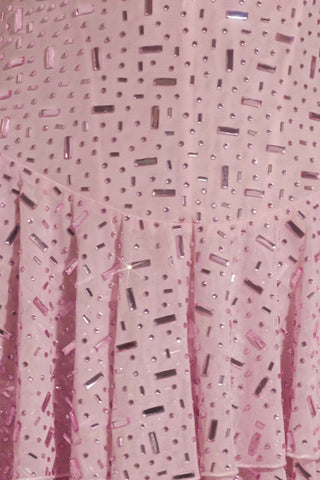 Embellished Ruffled Tiered Mini Dress in Pink