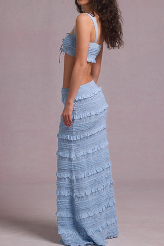 Ruffled Mid-Rise Maxi Skirt in Powder Blue