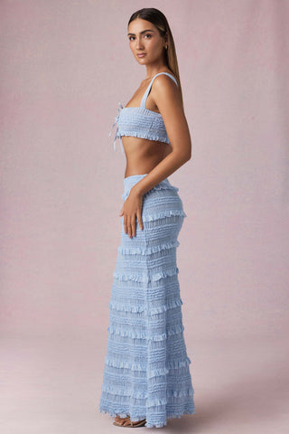 Ruffled Mid-Rise Maxi Skirt in Powder Blue