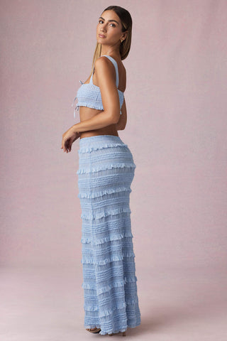 Ruffled Mid-Rise Maxi Skirt in Powder Blue