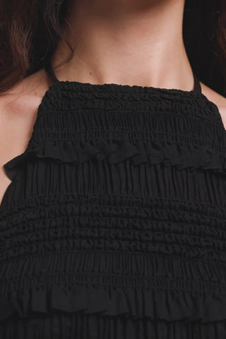 Ruffled Backless Halterneck Mini Dress in Black